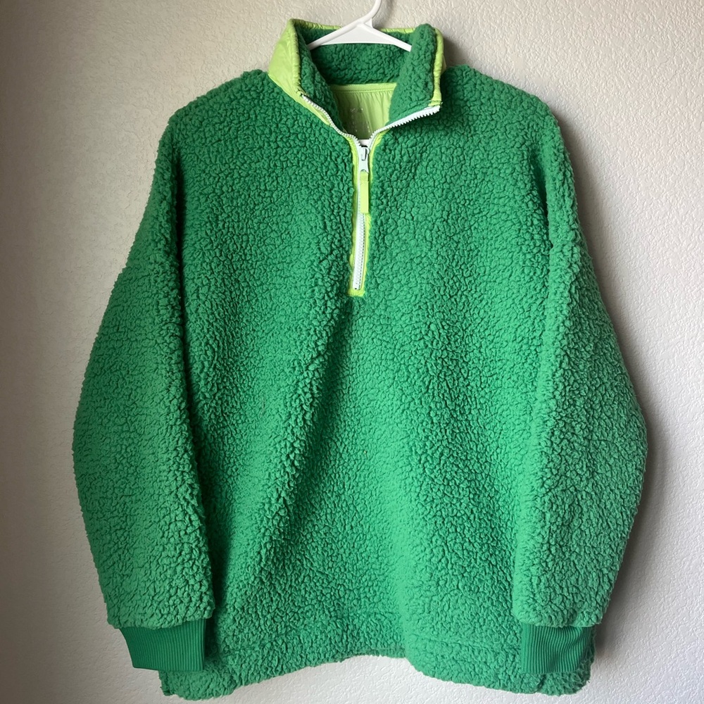 Aerie Dream Sherpa Quarter Zip Kelly Green